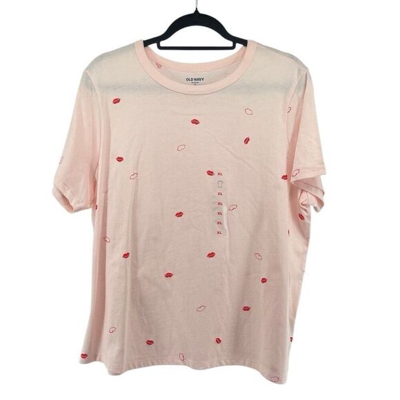 Old Navy Women’s Everywear Crewneck Short Sleeve Cotton Pink Lips Graphic Tee XL - Picture 9 of 9